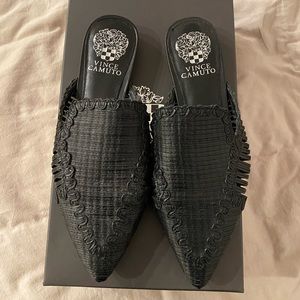 Vince Camuto Black Leather Flat Mules